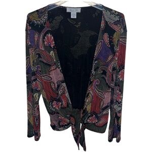 Birch Hill Y2K Tie Front Long Sleeved Colorful Paisley Top Size Large